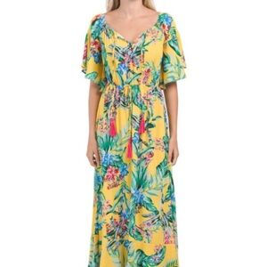 LABEL OF LOVE summer maxi dress size M tropical off‎ the shoulder vacation